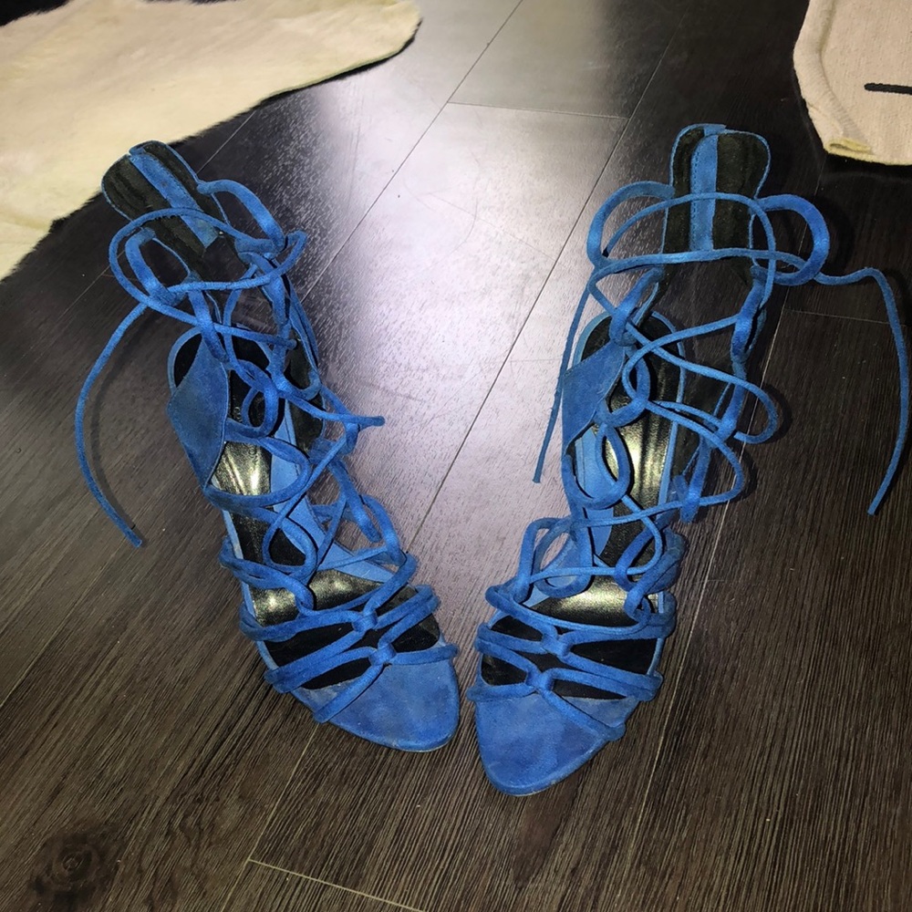 Cobalt blue ankle wrap heels